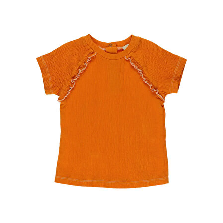 Panço Kız Çocuk Fırfır Detaylı T-Shirt Ekru