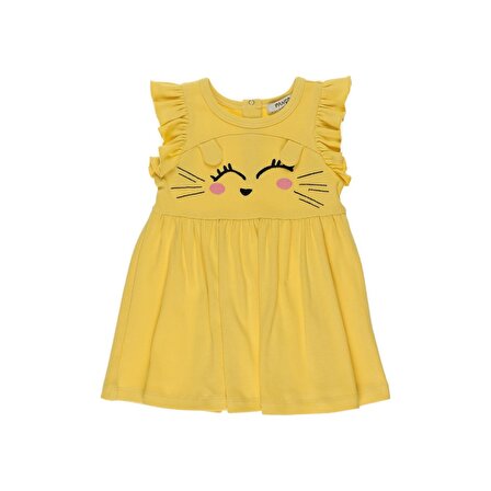 Panço Kız Çocuk Nakış Detaylı Elbise Sarı