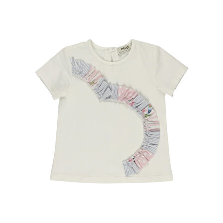 Panço Kız Çocuk Fırfır Detaylı T-Shirt Beyaz
