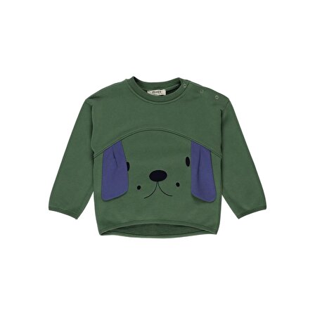 Erkek ÇocukÜç Boyut ve Nakış Detaylı Sweatshirt Yeşil