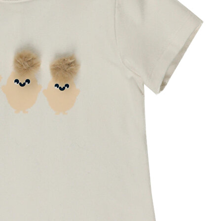 Panço Kız Çocuk Baskı Detaylı Kısa Kollu T-Shirt Ekru