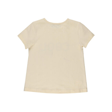 Panço Kız Çocuk Baskı Detaylı T-Shirt Bej