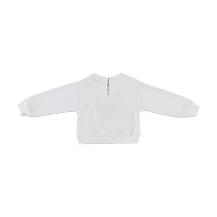 Panço Kız Çocuk Nakışlı Sweatshirt Beyaz