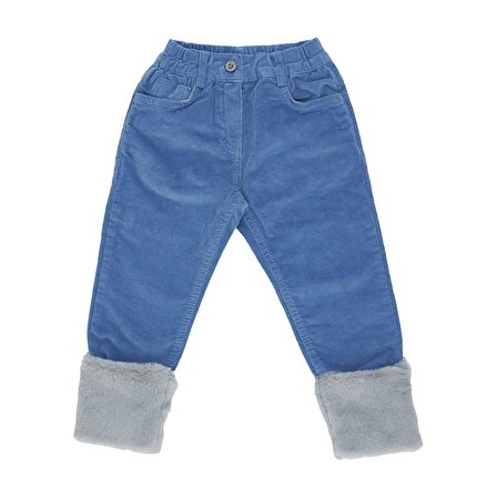 Panço Kız Çocuk Paçası Pelüş Detaylı Pantolon Mavi