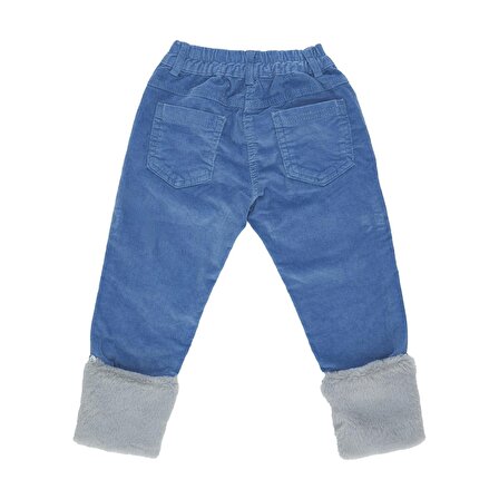 Panço Kız Çocuk Paçası Pelüş Detaylı Pantolon Mavi