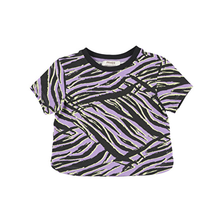 Panço Kız Çocuk Zebra Desenli Kısa Kollu T-Shirt Siyah