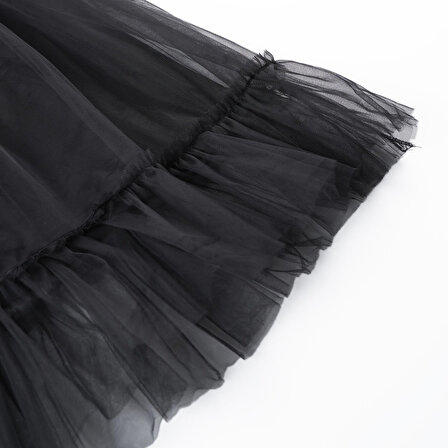 Panço Kız Çocuk Eteği Tül Detaylı Örme Elbise Siyah