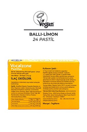 Vocalzone Ballı Limonlu Pastil 24'lü + 2'li Paket