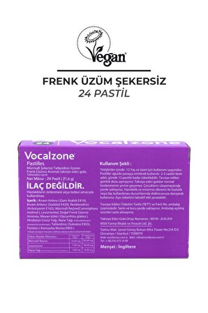 Vocalzone Frenk Üzümlü (Şekersiz) Pastil 24'lü + 2'li Paket