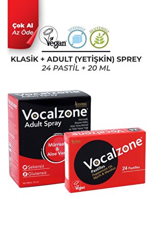 Vocalzone Klasik Pastil 24'lü + Vocalzone Adult (Yetişkin) Sprey 20ml