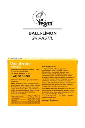Vocalzone Ballı Limonlu Pastil 24'lü + Vocalzone Adult (Yetişkin) Sprey 20ml