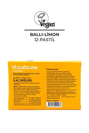 Vocalzone Ballı Limonlu Pastil 12'li + Vocalzone Adult (Yetişkin) Sprey 20ml