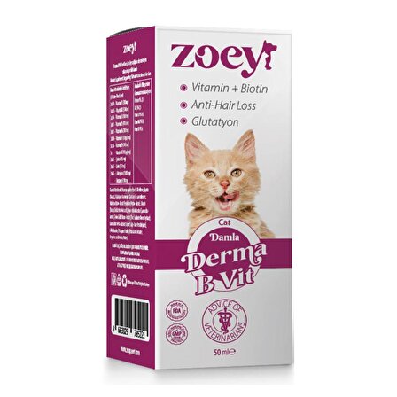 Zoey Derma B Vit Kediler İçin Deri ve Tüy Sağlığı Gelişimini Destekleyici Damla 50 ml