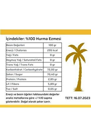 Hurma Ezmesi Dolgusu Püresi %100 Doğal 330 gr