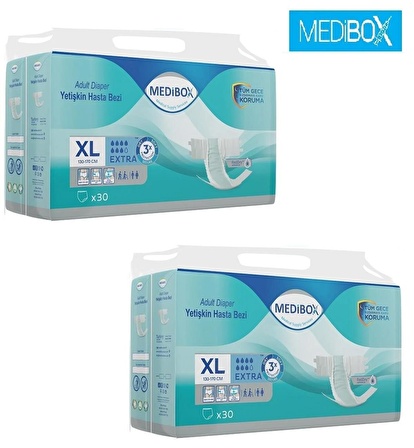 MEDIBOX Yetişkin Bel Bantlı Hasta Bezi Extra Büyük Boy XLarge 60 Adet Erkek Kadın - 2 Paket