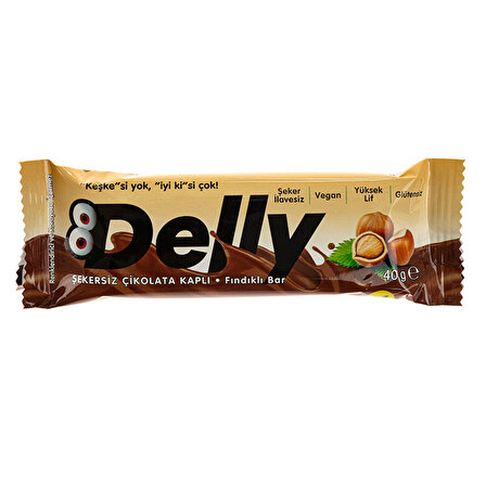 Delly Şekersiz Çikolata Kaplı Fındıklı Bar 40 gr