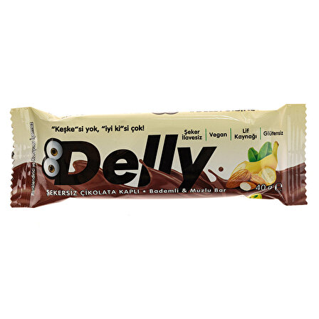 Delly Şekersiz Çikolata Kaplı Bademli & Muzlu Bar 40 gr