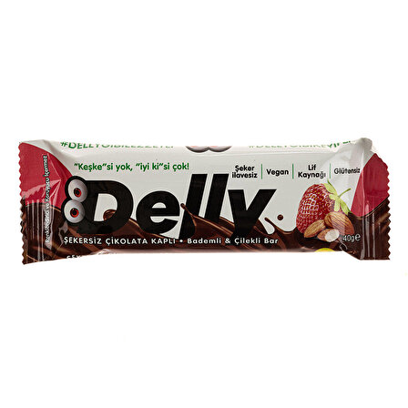 Delly Şekersiz Çikolata Kaplı Bademli & Çilekli Bar 40 gr