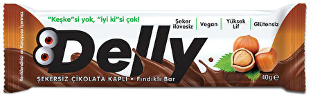 DELLY Şekersiz Çikolata Kaplı - Fındıklı Bar 12 x 40 g