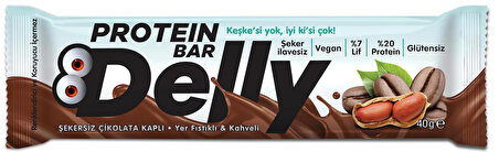 Delly Şekersiz Çikolata Kaplı, Yer Fıstıklı & Kahveli Protein Bar 12'li Kutu
