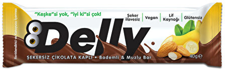 DELLY Şekersiz Çikolata Kaplı-Bademli & Muzlu Bar 12 x 40 g