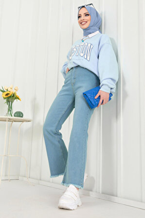Düz Orta Kadın Mavi Kot Pantolon - 11319