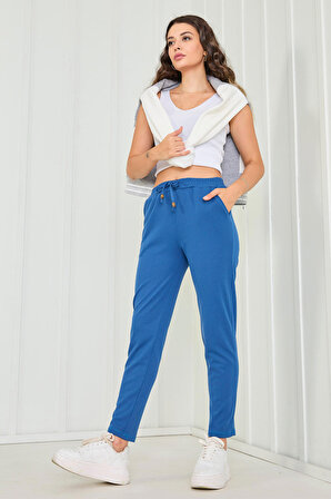 Düz Orta Kadın Mavi Pantolon - 23025