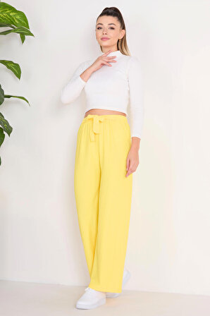 Düz Orta Kadın Sarı Pantolon - 23140