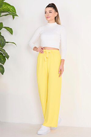 Düz Orta Kadın Sarı Pantolon - 23140