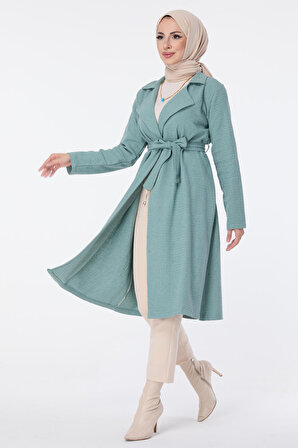 Düz Ceket Yaka Kadın Yeşil Trenç - 13030
