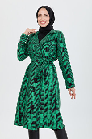 Düz Ceket Yaka Kadın Yeşil Trenç - 13091