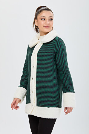 Düz Ceket Yaka Kadın Yeşil Ceket - 13095