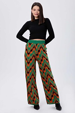 Düz Orta Kadın Yeşil Triko Pantolon - 24090
