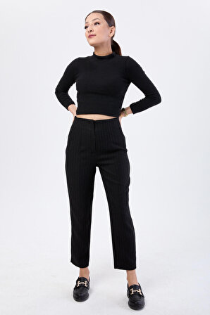 Düz Orta Kadın Siyah Klasik Pantolon - 24140