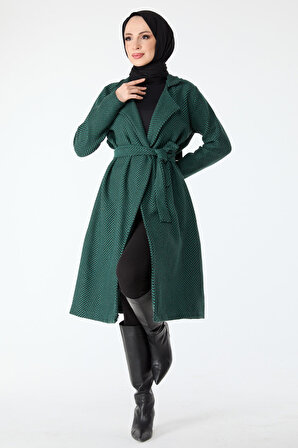 Düz Ceket Yaka Kadın Yeşil Trenç - 13091