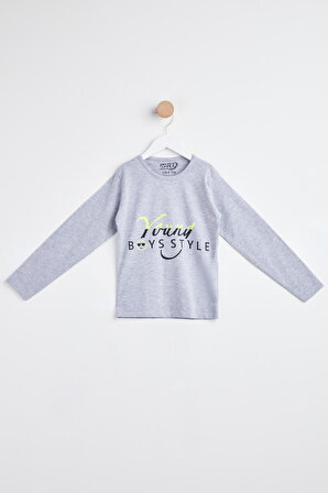 Kız Çocuk Gri Uzun Kol Baskılı sweatshirt - 24267