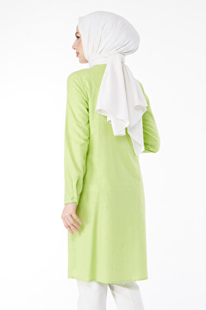 Düz Gömlek Yaka Kadın Yeşil Tunik - 13141