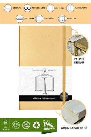Victoria's Journals 2024 Deluxe Haftalık Ajanda A5 Yaldızlı Altın