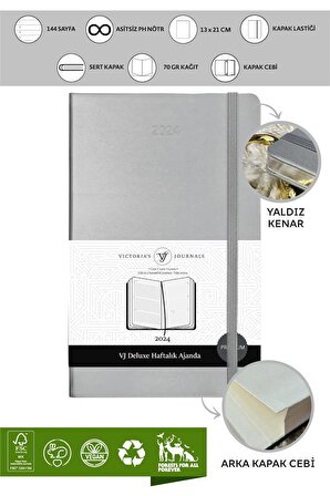Victoria's Journals 2024 Deluxe Haftalık Ajanda 13x21 Yaldızlı Gümüş