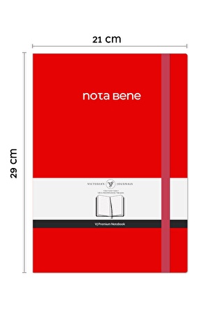 Victoria's Journals Nota Bene Premium Sert Kapak Defter, 21x29 cm, Çizgili Kırmızı