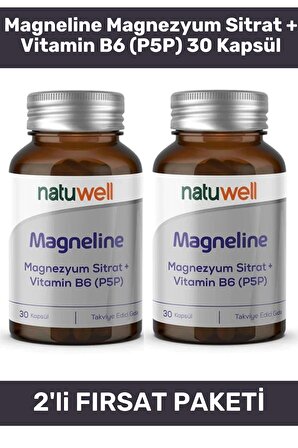 Natuwell Magneline Magnezyum Sitrat + Vitamin B6 (P5P) 30 Kapsül - 2 Adet