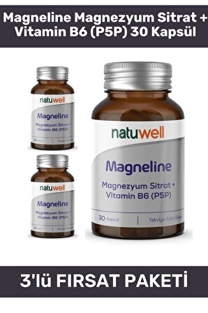 Natuwell Magneline Magnezyum Sitrat + Vitamin B6 (P5P) 30 Kapsül - 3 Adet
