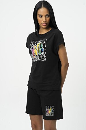 No Fear Orijinal Kadın Şort T-shirt İkili Takım Siyah