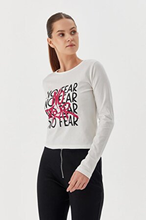 No Fear Kadın T-shirt Uzun Kollu Beyaz W500199