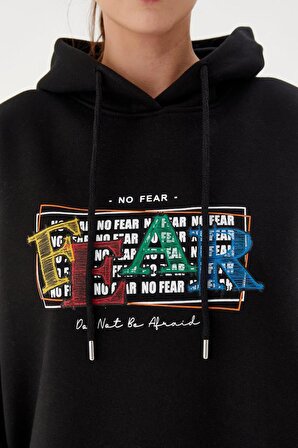 No Fear Kadın Sweatshirt Oversize Kapüşonlu Siyah 72476