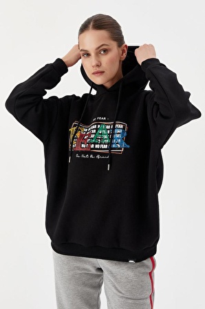 No Fear Kadın Sweatshirt Oversize Kapüşonlu Siyah 72476