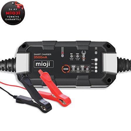 Mioji Mio 3500 3.5A 6V ve 12V Araba Şarj, Akü Bakım, Damlama Şarj Cihazı ve Motosiklet, ATV, Lityum ve Derin Döngülü Aküler için Kükürt Giderici Akıllı Araç Akü Şarj Cihazı