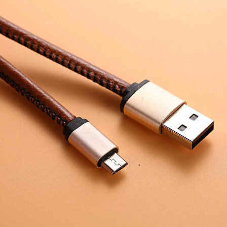 Xipin LX1385 Micro USB Kablo 2.1A Şarj Kablosu 100 cm Deri Kaplama