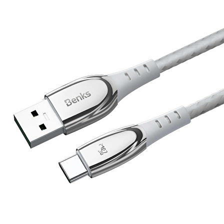 Benks D40 Type-C USB Kablo 5A 25W Hızlı Şarj Kablosu 120 cm Data Kablo 480 Mbps Kumaş Örgü