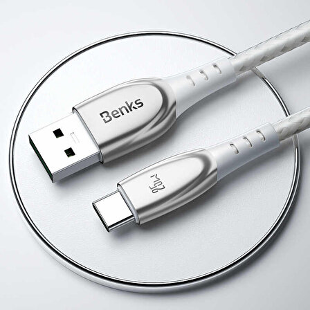 Benks D40 Type-C USB Kablo 5A 25W Hızlı Şarj Kablosu 120 cm Data Kablo 480 Mbps Kumaş Örgü